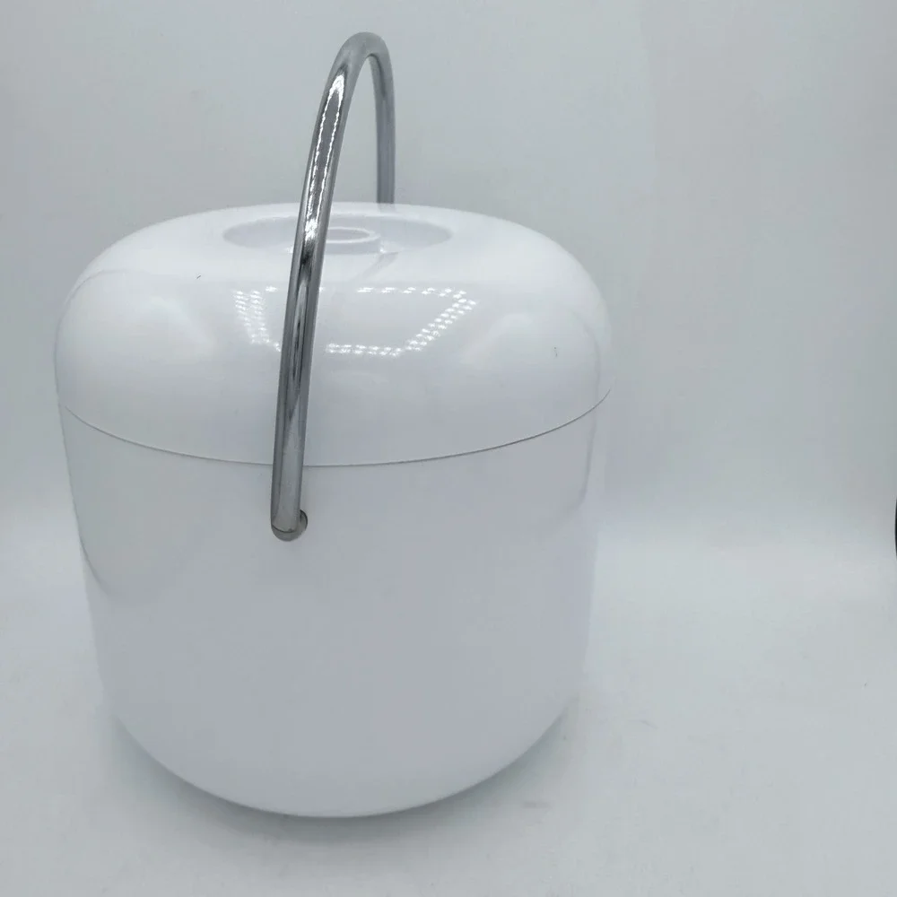 Vintage White Melamine Plastic Ice Bucket Metal Holder‎ Retro